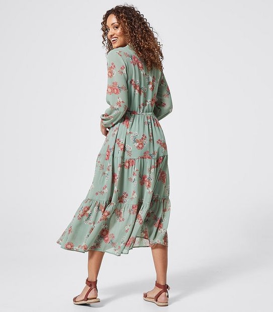 Long Sleeve Tiered Midi Dress - Sage Green Floral | Target Australia