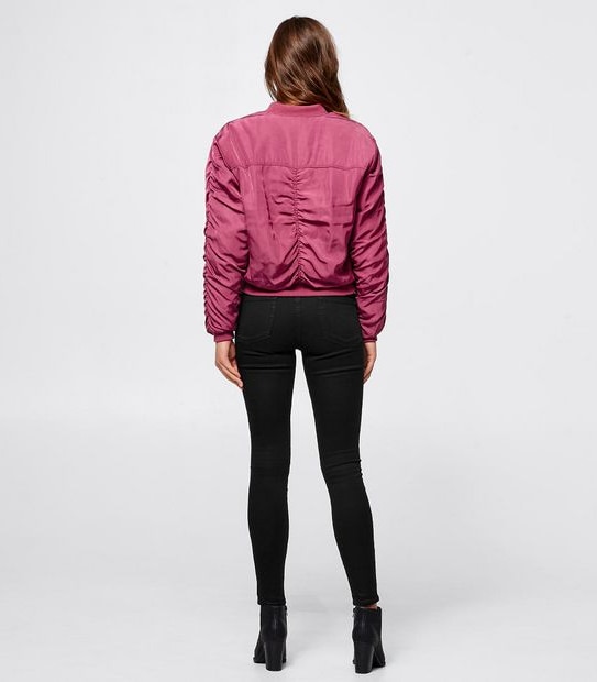 Lily Loves Ruched Sleeve Bomber Jacket