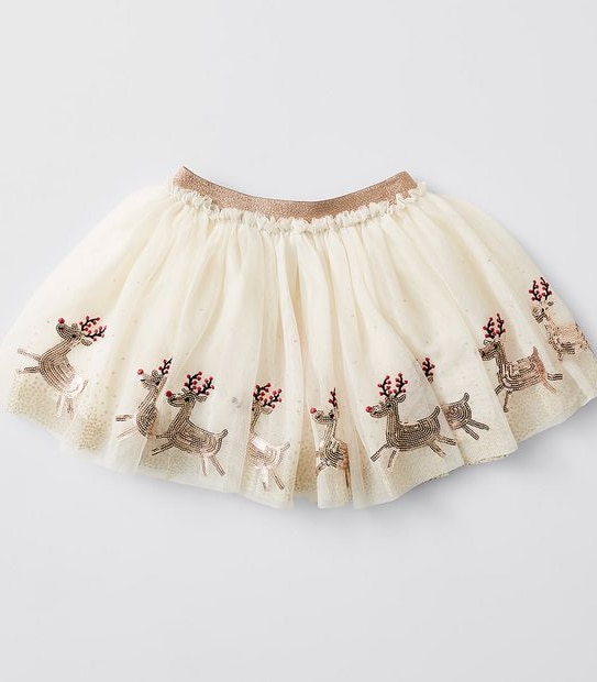 Christmas Reindeer Tulle Skirt - Beige