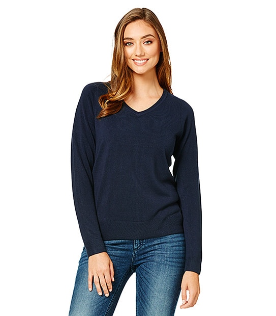 Cashmere Feel V-Neck Jumper - Navy