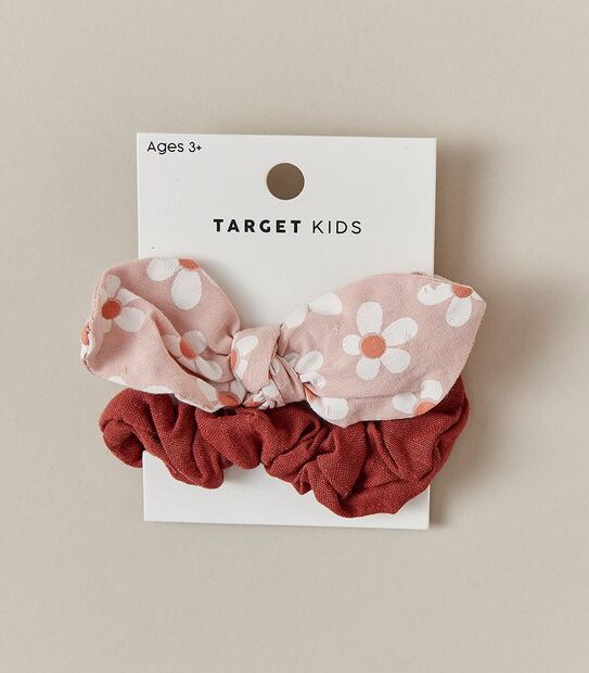 2 Pack Kids Large Floral Print Bow Scrunchies Set