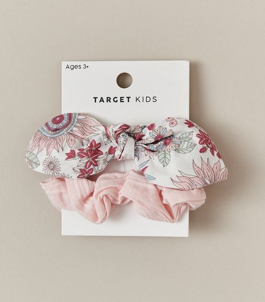 2 Pack Kids Large Floral Print Bow Scrunchies Set