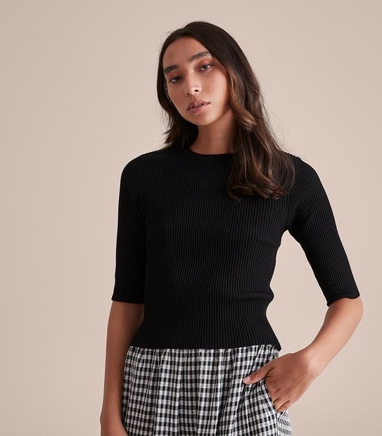 Preview Elbow Sleeve Rib Knit Top