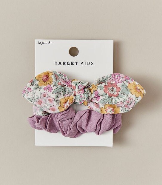 2 Pack Kids Large Floral Print Bow Scrunchies Set