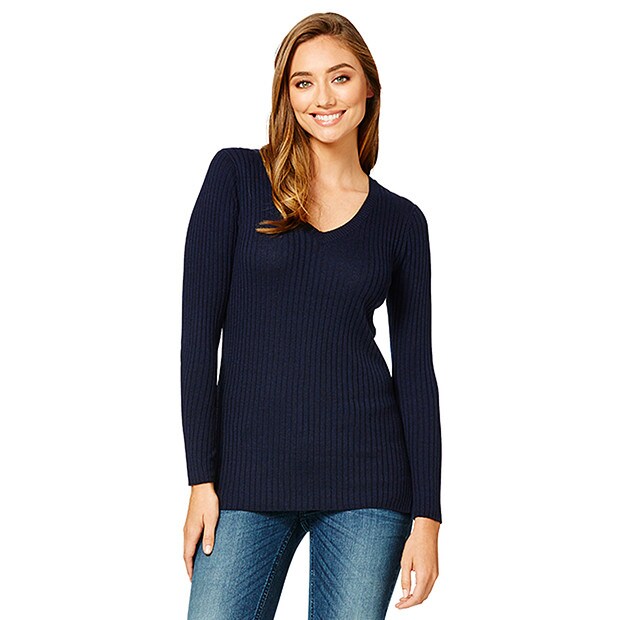 Rib V-Neck Jumper - Black / Peacoat Rib V-Neck Jumper - Black / Peacoat