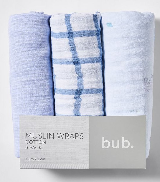 3 Pack Muslin Wraps - Mr Bear