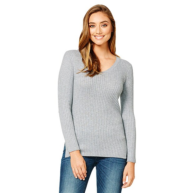 Rib V-Neck Jumper - Light Grey Rib V-Neck Jumper - Light Grey