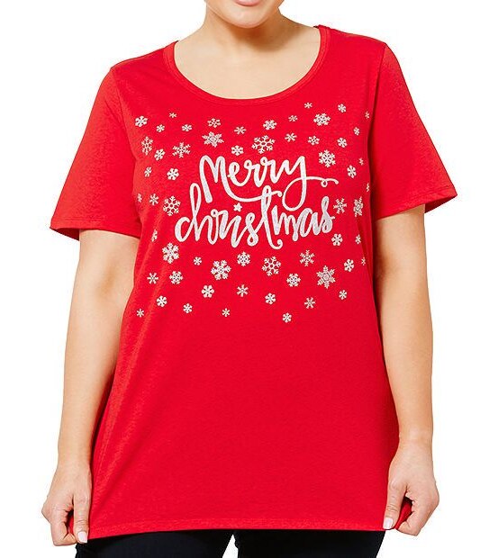 Belle Curve Christmas Glitter T-Shirt - Red 1 of 3