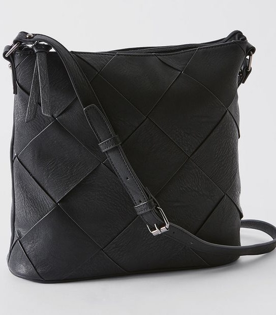 Large Woven Sling Crossbody Bag - Black
