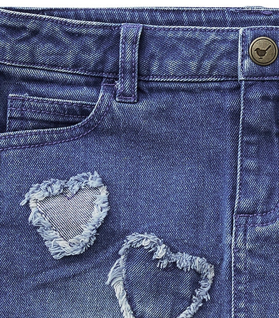 Girls' Heart Applique Denim Skirt