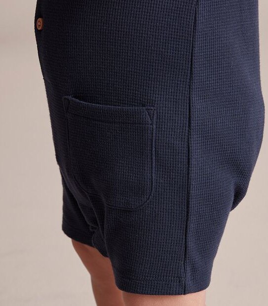 S23 249184_02 B PLAIN HENLEY WAFFLE ROMPER NAVY 2 of 5
