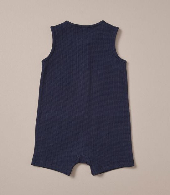 S23 249184_02 B PLAIN HENLEY WAFFLE ROMPER NAVY 3 of 5