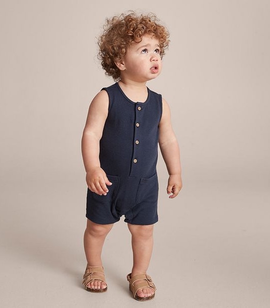 S23 249184_02 B PLAIN HENLEY WAFFLE ROMPER NAVY 1 of 5