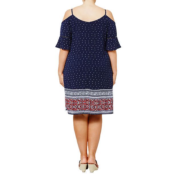 Belle Curve Border Print Off Shoulder Dress - Navy Blue | Target Australia