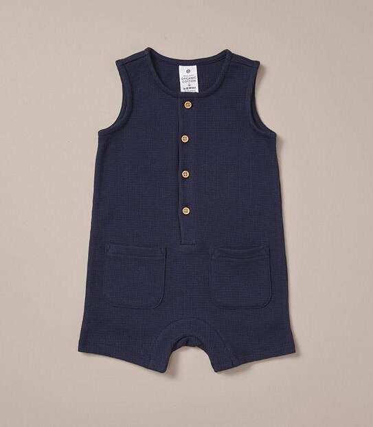 S23 249184_02 B PLAIN HENLEY WAFFLE ROMPER NAVY 5 of 5