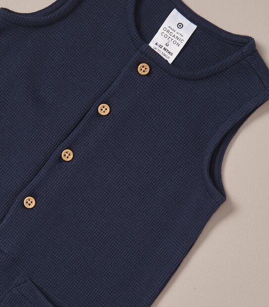 S23 249184_02 B PLAIN HENLEY WAFFLE ROMPER NAVY