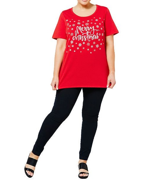 Belle Curve Christmas Glitter T-Shirt - Red 3 of 3