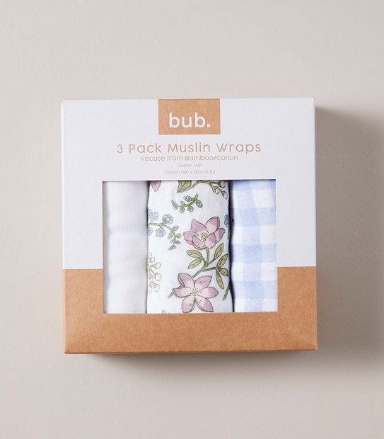 bub. 3 Pack Bamboo Muslin Wraps
