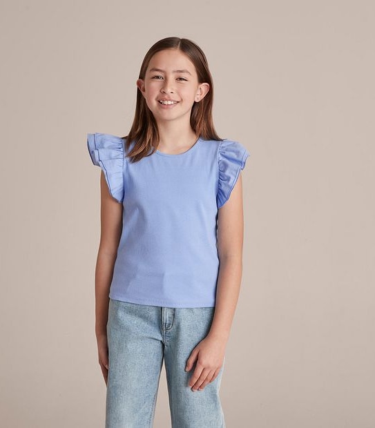 Frill Sleeve Rib T-shirt 1 of 6
