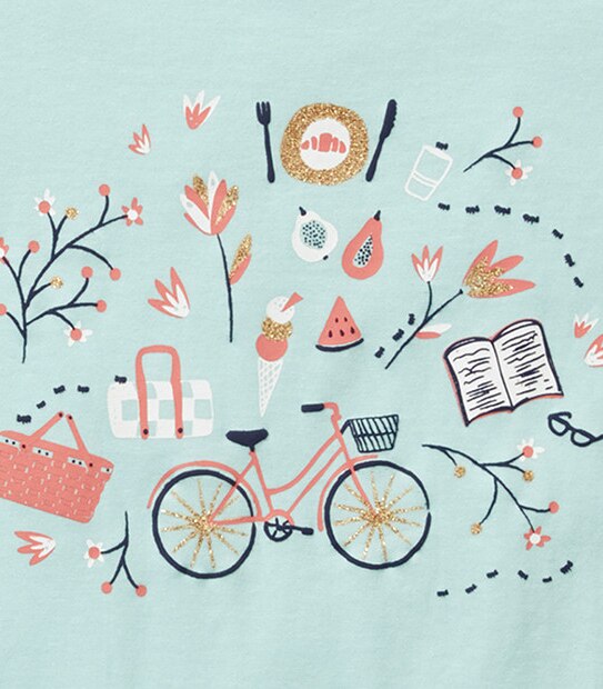 Girls' Short Sleeve Picnic Print T-Shirt