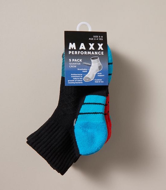 5 Pack Maxx Performance Qtr Crew Socks