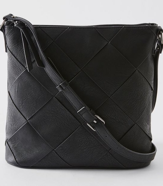 Large Woven Sling Crossbody Bag - Black