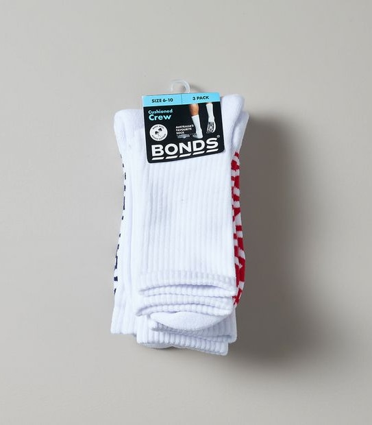 Bonds 3 Pack Aussie Cotton Cushioned Crew Socks