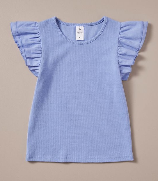 Frill Sleeve Rib T-shirt
