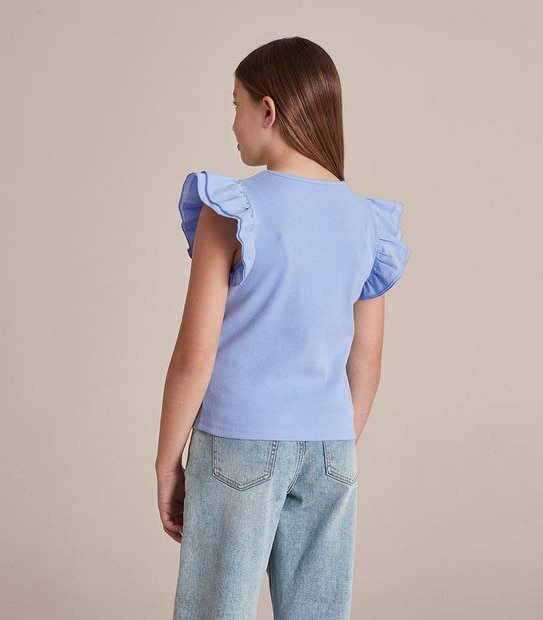 Frill Sleeve Rib T-shirt