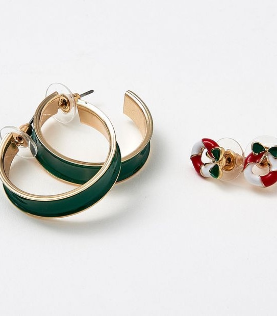 2 Pack Wreath and Hoop Earrings -  Gold 