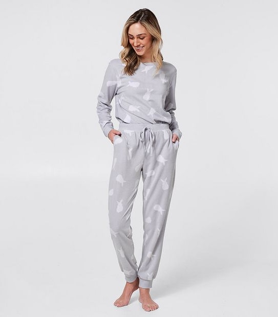 Snuggle Microfleece Cuffed Sleep Pants - Grey Bunny Print