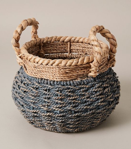 Blue Seagrass Round Basket - Small