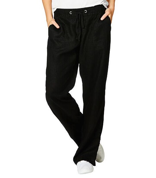 Wide Leg Linen Pants - Black