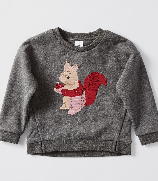 Reversible Sequin Squirrel Crew Neck Jumper - Dark Grey