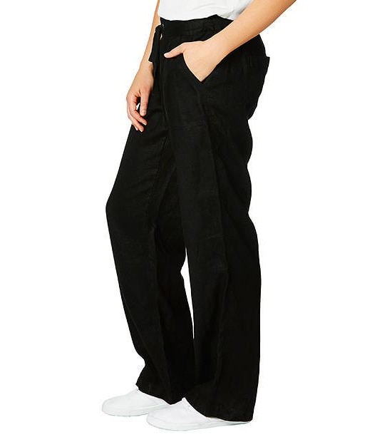 Wide Leg Linen Pants - Black