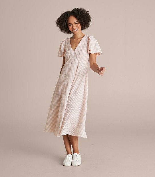 Lily Loves Puff Sleeve Gingham Midi Dress