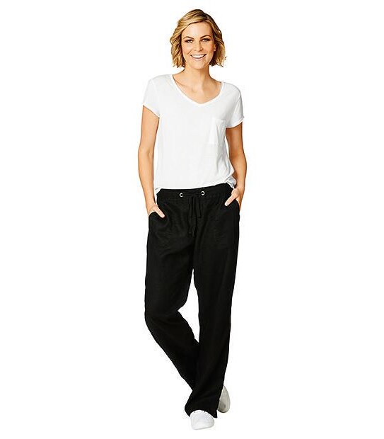 Wide Leg Linen Pants - Black