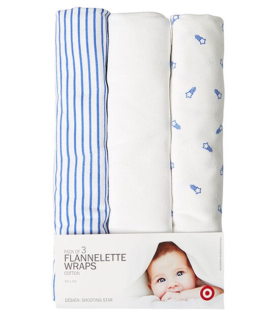 Pack of 3 Flannelette Wraps - Shooting Star