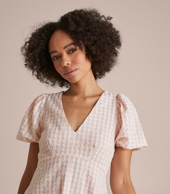 Lily Loves Puff Sleeve Gingham Midi Dress