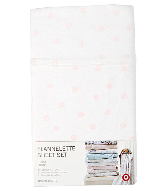 3 Piece Flannelette Sheet Set - Hearts
