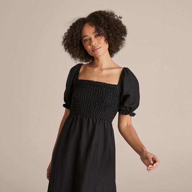 Lily Loves Puff Sleeve Shirred Bodice Midi Dress | Target Australia