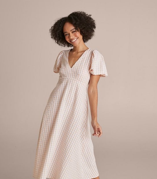 Lily Loves Puff Sleeve Gingham Midi Dress