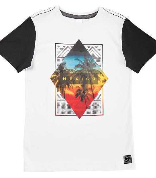 Spliced Sleeve Mexico Print T-Shirt