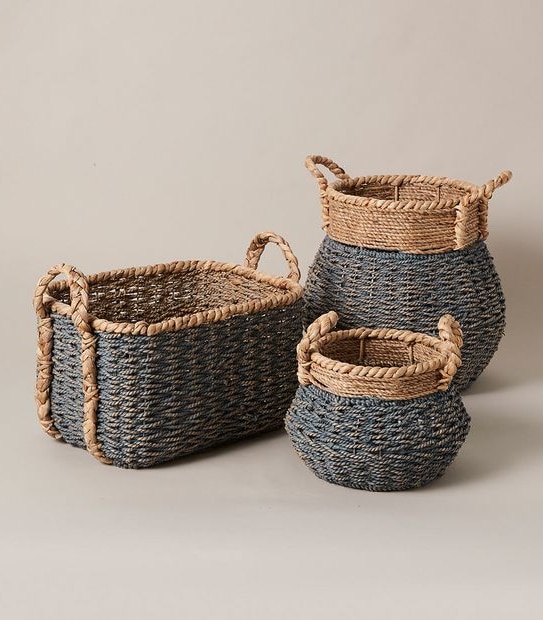 Blue Seagrass Round Basket - Large