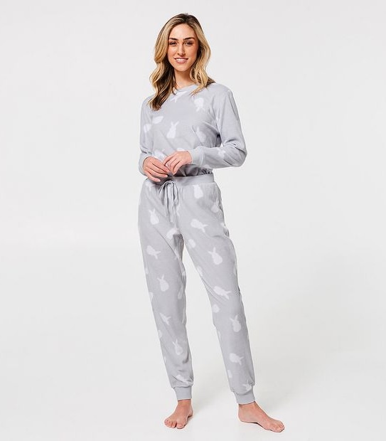 Snuggle Microfleece Cuffed Sleep Pants - Grey Bunny Print