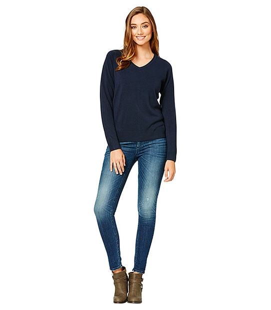 Cashmere Feel V-Neck Jumper - Navy