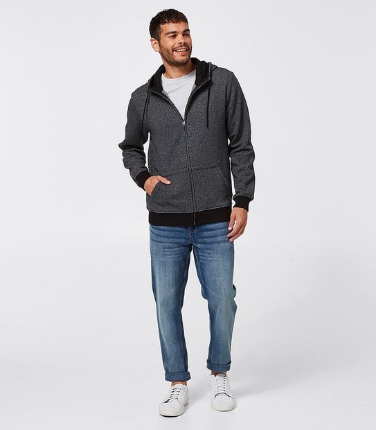 Fleece Zip Thru Hoodie - Black