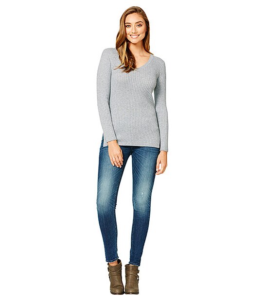 Rib V-Neck Jumper - Light Grey 3 of 5