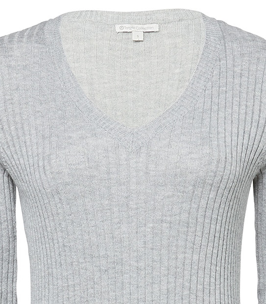 Rib V-Neck Jumper - Light Grey 5 of 5