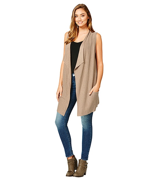Drape Front Knit Vest - Camel